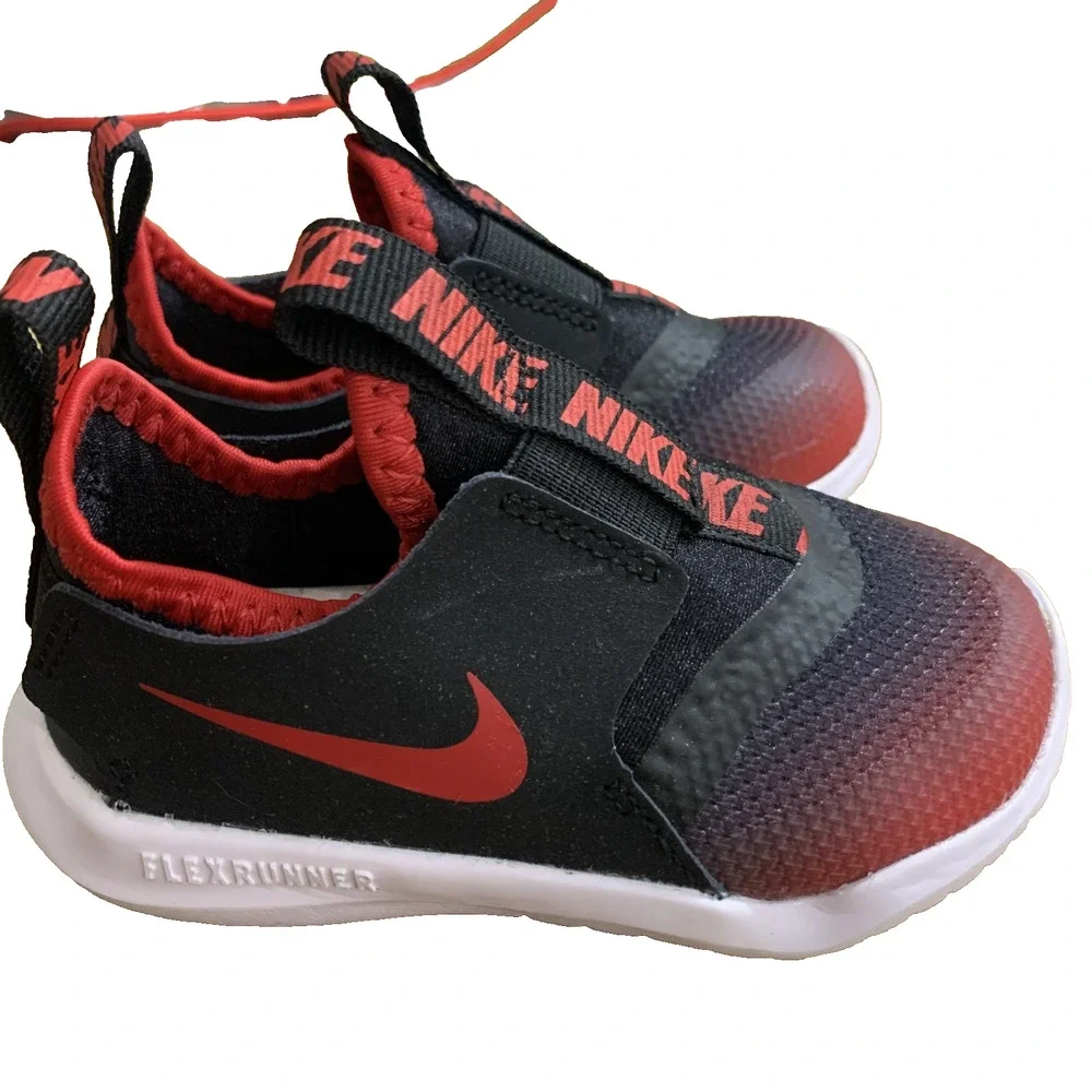 NEW Nike Toddler Flex Runner Slip On Shoe AT4665 607 Red Black Sneakers SIZE 6C